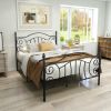 Victorian Vintage Style Full Size Bed Frame Metal Platform Mattress Foundation with Headboard Footboard XH