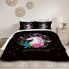 Unicorn Queen Bedding Set for Girls 3 Piece Unicorn Flower Duvet Cover Cartoon Unicorn Bedspreads Pink Black Cute Comforter Covers RT
