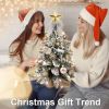 2ft Tabletop Christmas Tree with Light Artificial Small Mini Christmas Decoration with Flocked Snow;  Exquisite Decor & Xmas Ornaments for Table Top f