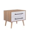 End Side Table Nightstand with Storage Drawers and Solid Wood Legs, 1PCS